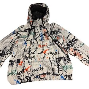GS-115 Mens Graffiti Print Windbreaker Jacket White Black Orange CT9WND-25WH L